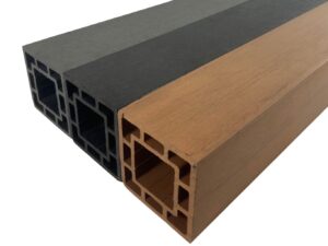 Teak, Grey and Black Balustrade Post