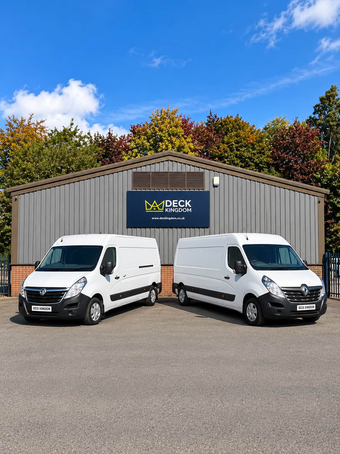 Deck Kingdom warehouse and delivery vans in Ashton-under-Lyne