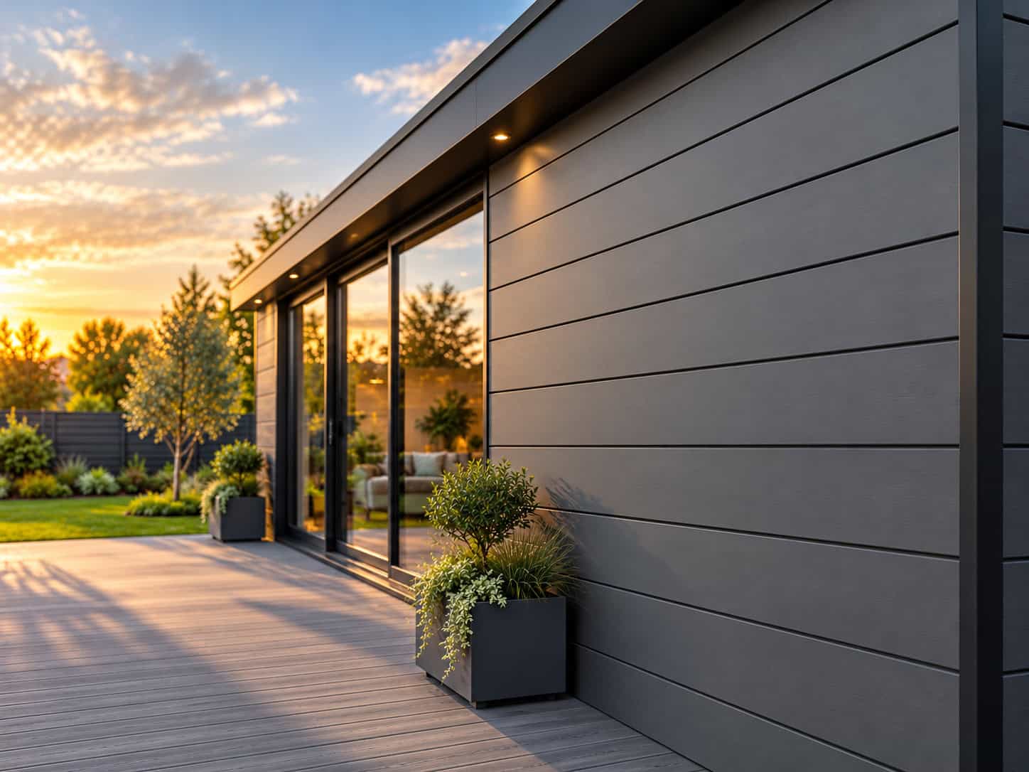 Garden office clad in composite cladding